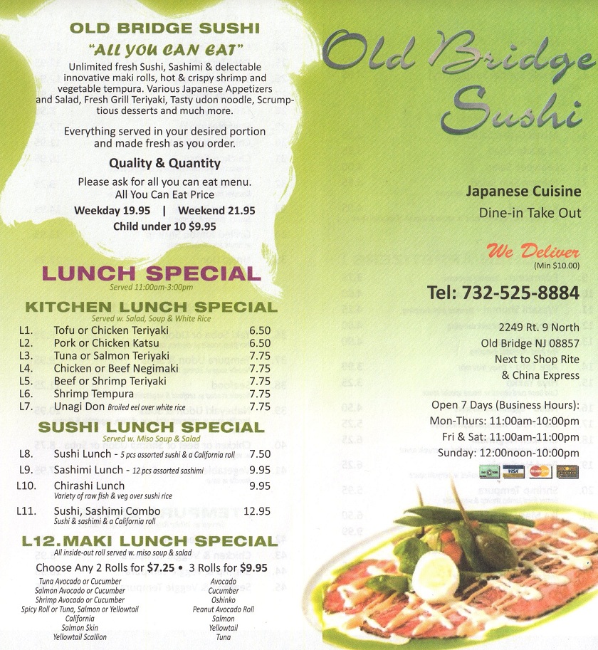 Old Bridge Sushi Japanese Resaturant in Old Brideg Menu